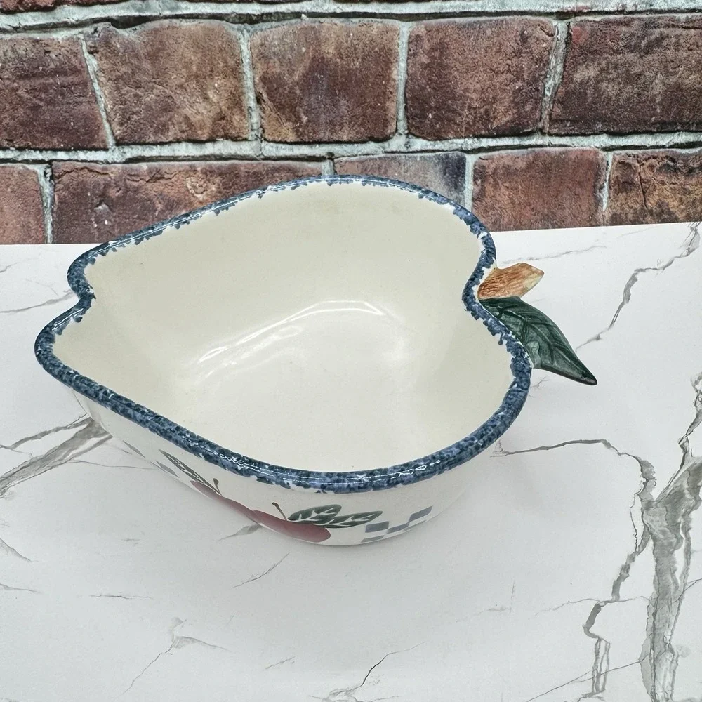 Vintage Chaparral Pottery Apple Baking Serving Dish Blue Spongeware Farmhouse‎